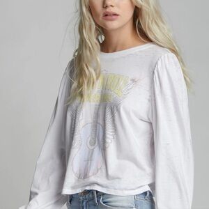 Recycled Karma White Crewneck Long Sleeve Rock & Roll Graphic T-Shirt Size Small